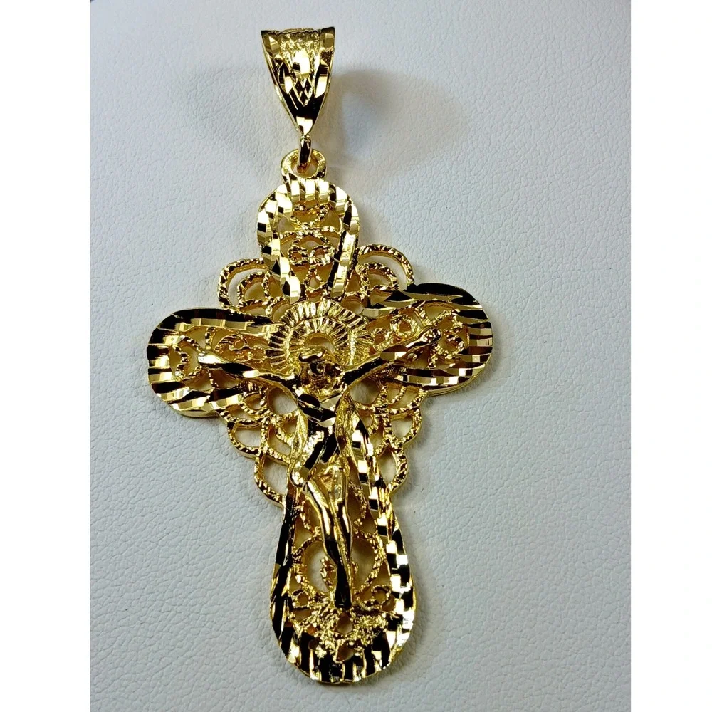 Karatbond Vintage Y2K Gold Filigree Large Crucifix Cross Pendant Made in USA NOS
